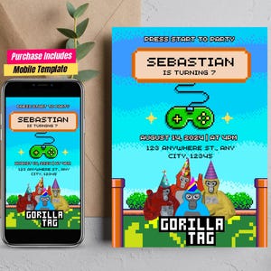 Retro Gorilla Tag Theme Birthday Invite Gorilla Tag Birthday Invitation Gorilla Tag Party for gamer Gorilla Tag Invitation GorillaTag Invite