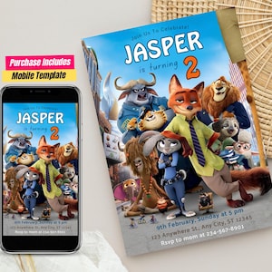 Editable Zootopia 2 Birthday Invitation Zootopia 2 Invitation Digital Zootopia Mobile invite Zootopia 2 theme Party Gazelle & Gary Birthday