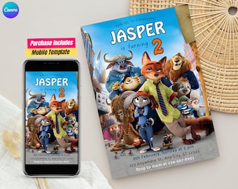 Editable Zootopia 2 Birthday Invitation Zootopia 2 Invitation Digital Zootopia Mobile invite Zootopia 2 theme Party Gazelle & Gary Birthday