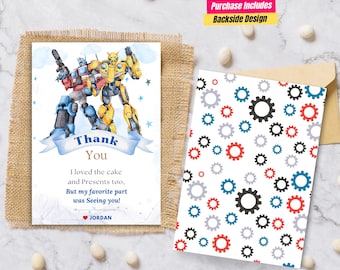 Transformers birthday thank you card Transformers thank you tag Printed Optimus Prime Transformer thanks for coming to my birthday Bumblebee
