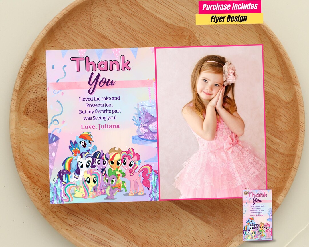 Pony Birthday Thank You Photo Card Unicorn Pony Thank You Card for ...