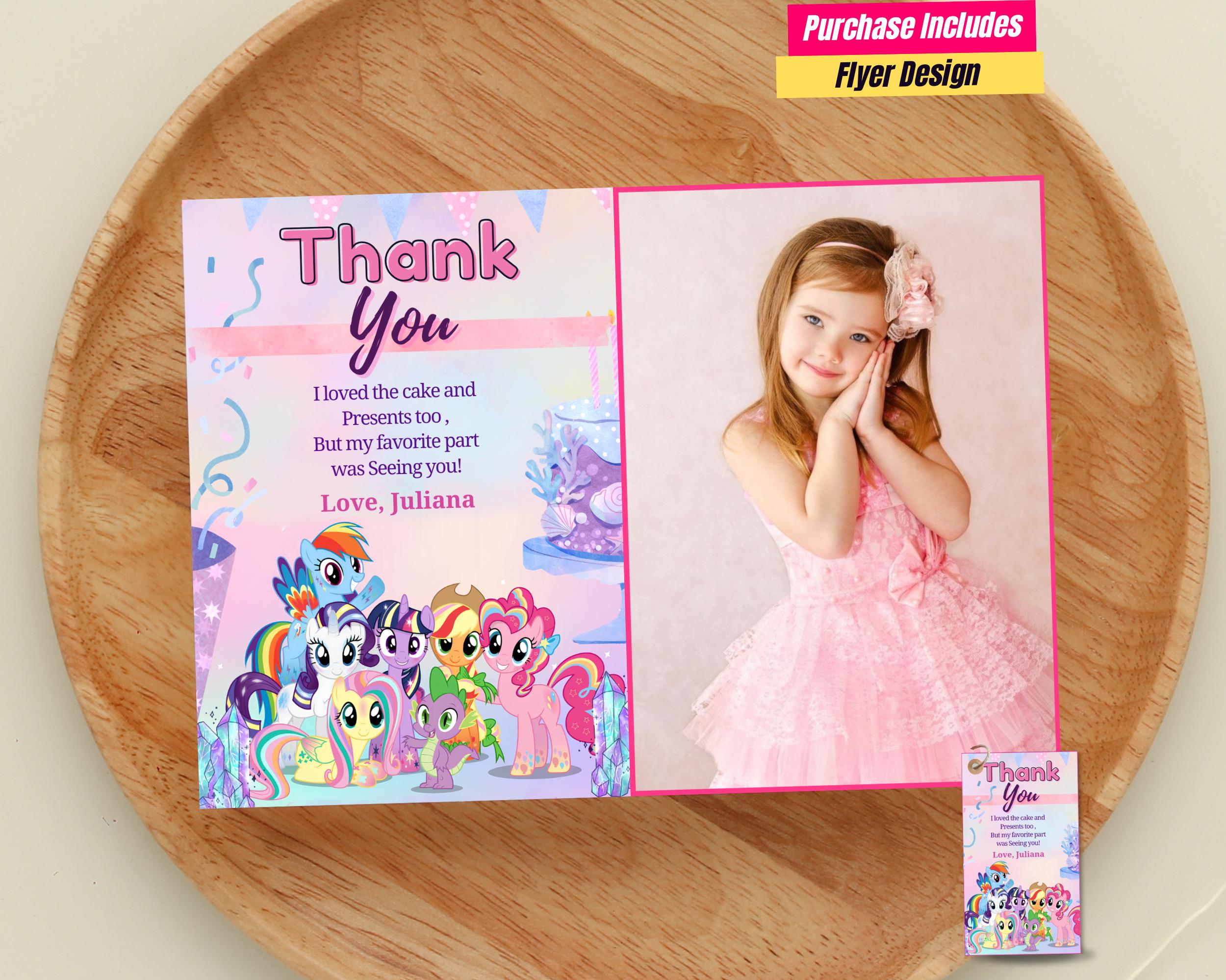 Editable Pony Birthday Thank You Card Unicorn Pony Thank You Card for ...
