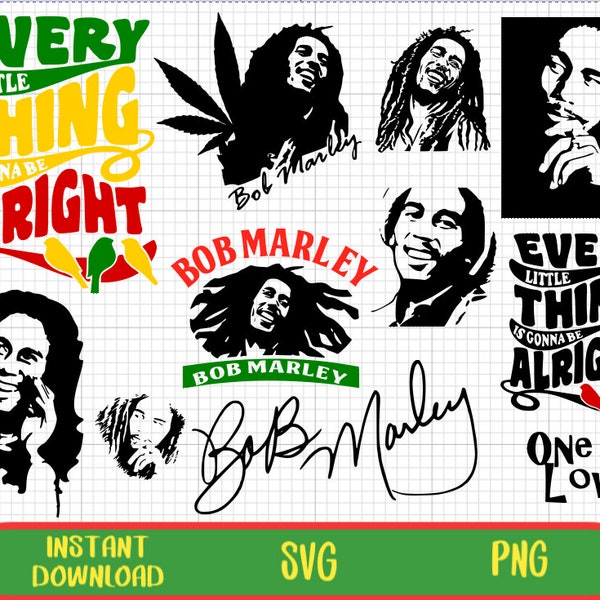 Marley  10 x Layered Design Bundle / Reggae / Rasta / Music Icon / Svg Png Digital Files / Cutter Cricut Silhouette / Instant Downliad