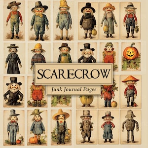 Scarecrow Junk Journal Kit, Paper Craft, Digital Scrapbook Pages, Halloween Autumn Collage Sheet, Scrapbook Supplies, Pumpkin, Vintage