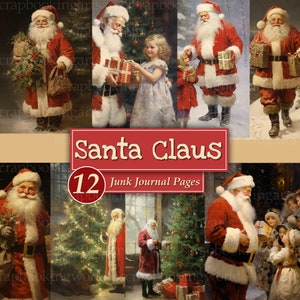Páginas de diário de lixo do Papai Noel, fundo de impressão de Natal, páginas de scrapbook digital, artesanato em papel digital, suprimentos para scrapbook Holly Jolly