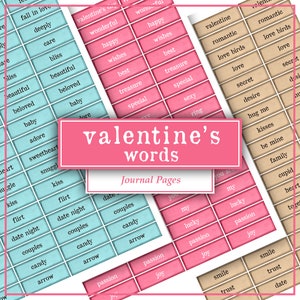 Valentine Words, Junk Journal, Valentines Day, Journal Words, Digital Download, Printable, Collage Sheet, Happy Phrases, Love, Ephemera