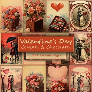 Papeles digitales de San Valentín, páginas de álbumes de recortes, kit de diario basura de San Valentín, papeles imprimibles, regalo del día de San Valentín, diario basura de los amantes