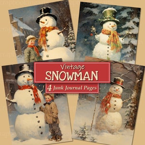 Christmas Printable Snowman Junk Journal Kit, Snowman Background, Vintage Snowman in Winter, Craft, Scrapbook Supply, Digital Download JPG