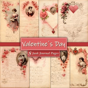 Papeles digitales de San Valentín rosa, páginas de álbumes de recortes digitales del día de San Valentín, kit de diario basura de San Valentín, regalo del día de San Valentín, plantilla de carta