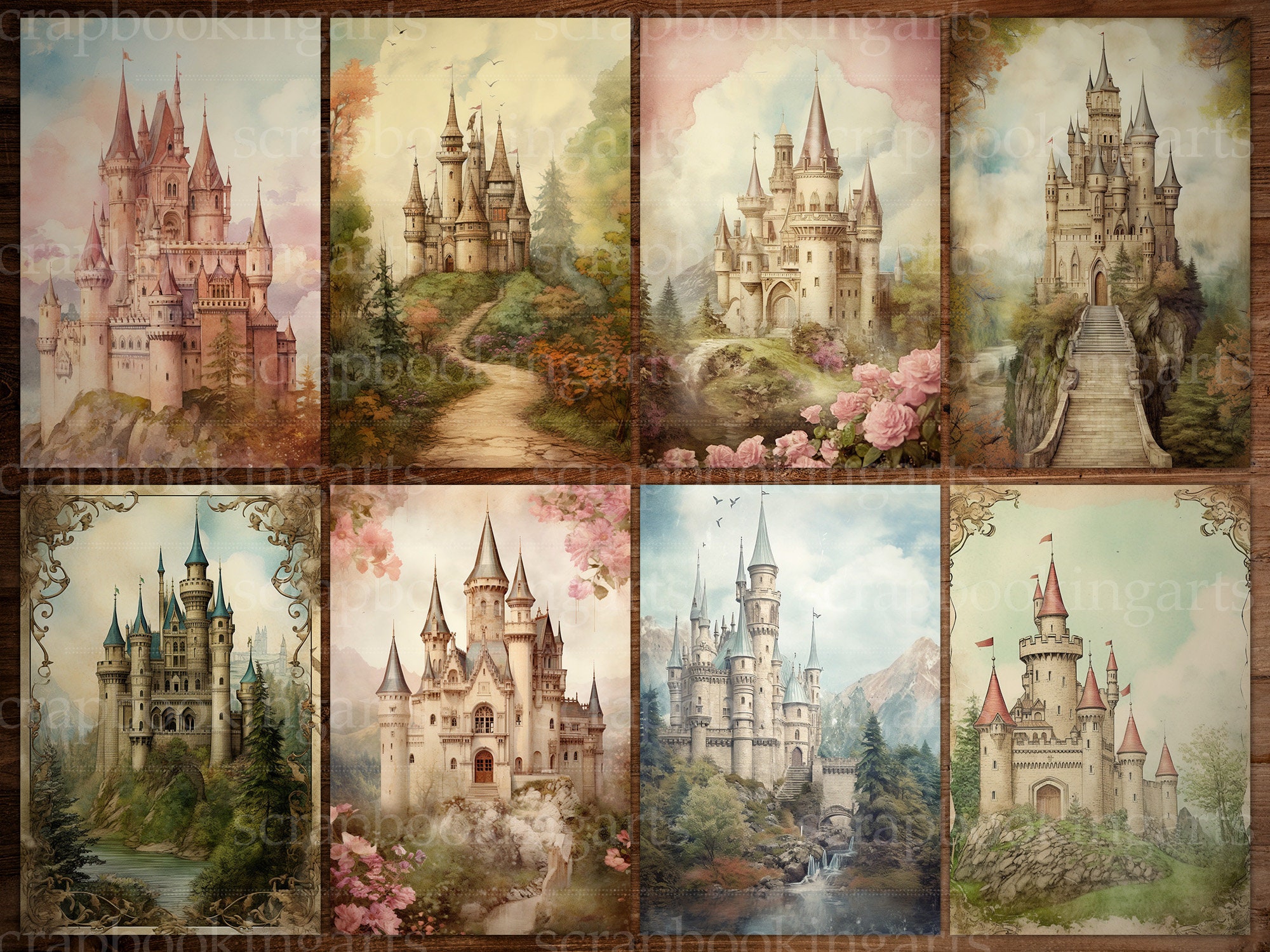 Printable Fairytale Castle, Printable Background, Digital Scrapbook