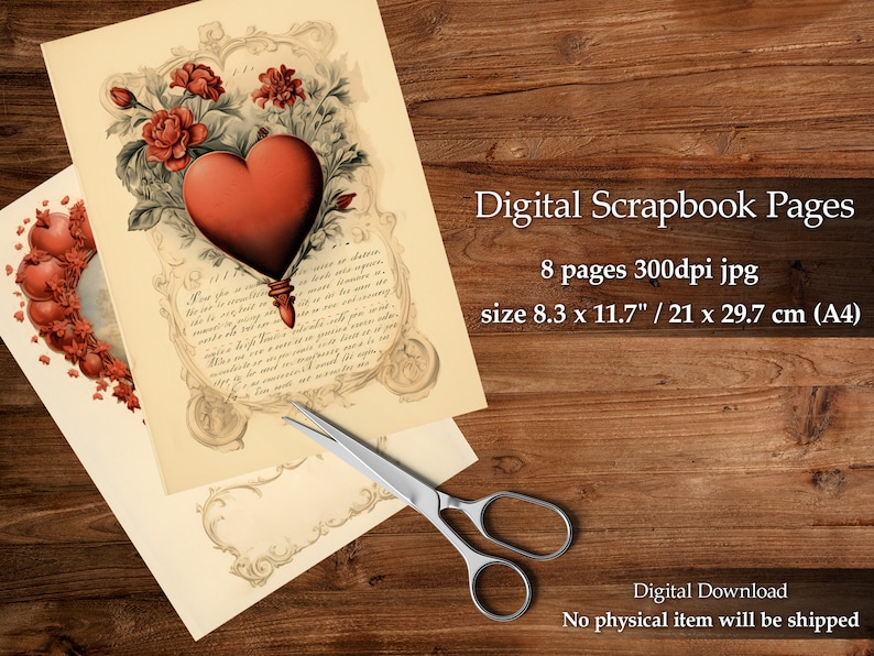 Valentine's Digital Papers, Scrapbook Pages, Valentine Junk Journal Kit