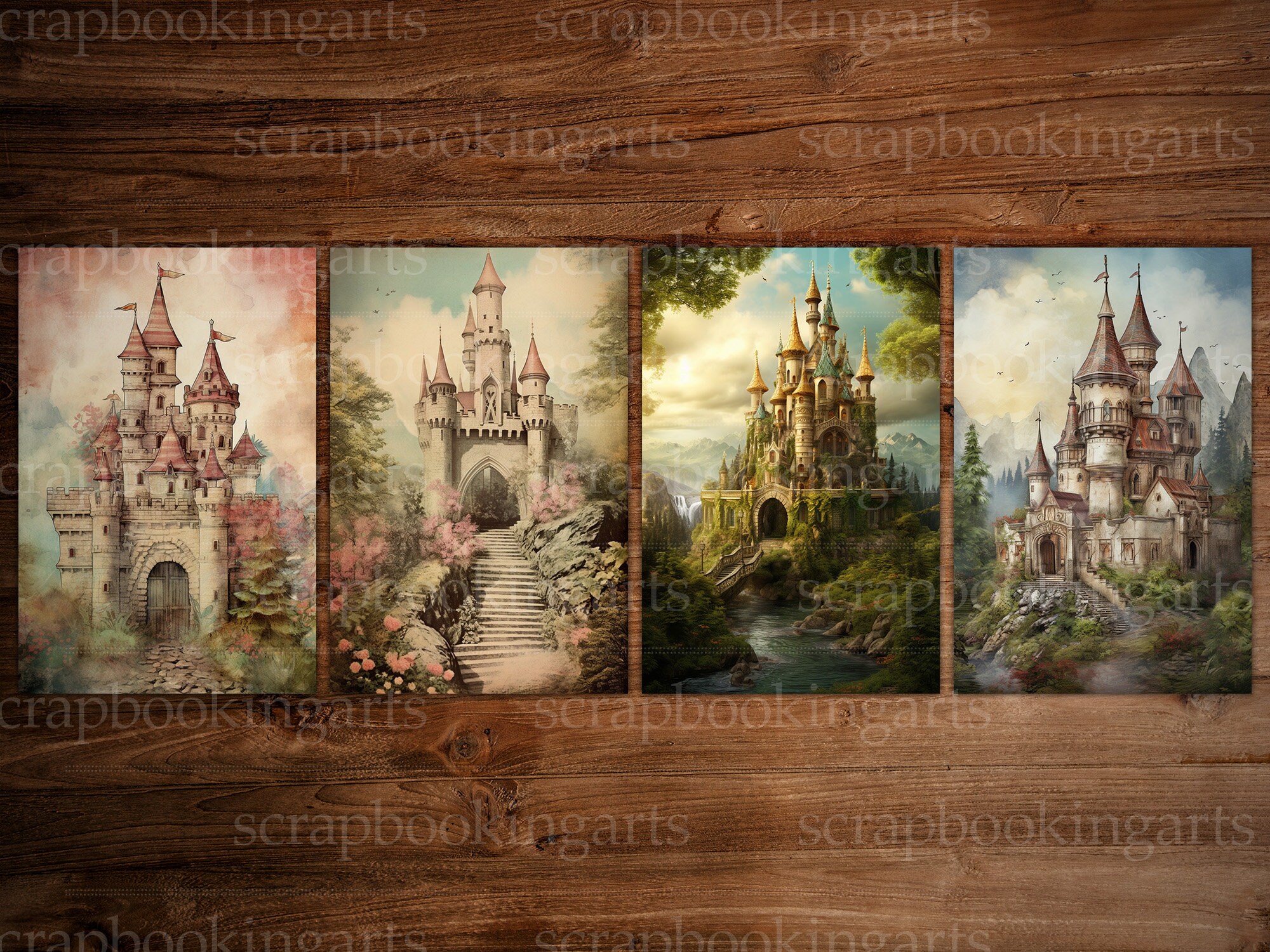 Printable Fairytale Castle, Printable Background, Digital Scrapbook