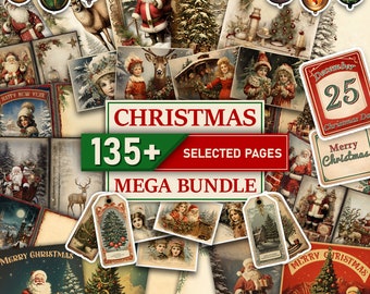 Christmas Junk Journal Bundle, Christmas Printable, Digital Scrapbook Pages, Santa Claus Pages, Scrapbook Supplies, Digital Download, Xmas