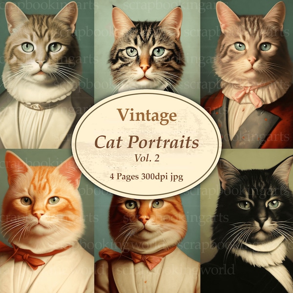 Vintage Cat Printables, Printable Junk Journal, Vintage Ephemera, Cat Lovers, Scrapbook, Printable Collage Pages, Catty Junk Journal