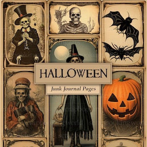 Vintage Halloween Junk Journal Kit, gruseliges Printable, Scrapbook Papier Digital, Gruselige Collage Sheet, Kürbis, Scrapbook Zubehör