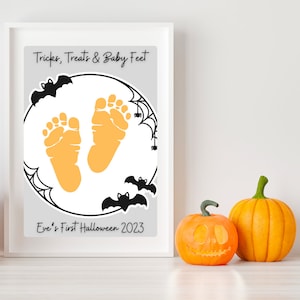 Création artistique personnalisable d'empreintes de pas d'Halloween de bébé, IMPRIMABLE | Activité d'Halloween mignonne | Activité à la garderie, carte souvenir DIY