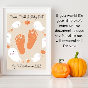 Créations artistiques d'empreintes de pas d'Halloween pour bébé, IMPRIMABLE | Activité d'Halloween mignonne | Activité à la garderie, carte souvenir à faire soi-même, MISE À JOUR pour 2024