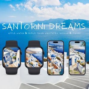 Greek Village by the Sea (Android & iPhone) watercolor wallpaper, blue sky deep seas, summer memories