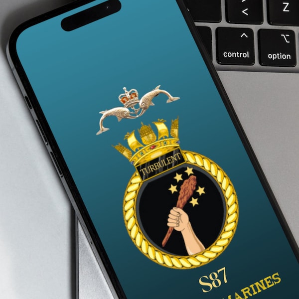 HMS Turbulent (Android & iPhone) Fondo de pantalla del teléfono móvil, veterano, Royal Navy, Submariner, delfines, regalo para submarinos veteranos