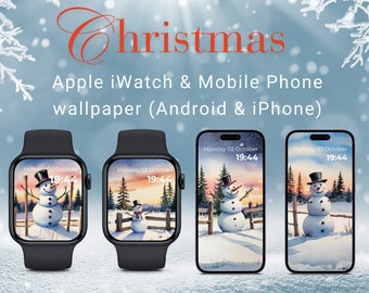 Snowman Apple Watch (Android & iPhone) Wallpaper, Festive Smartwatch Background, Winter Holiday Watch Face, Xmas, Christmas Mobile, cell