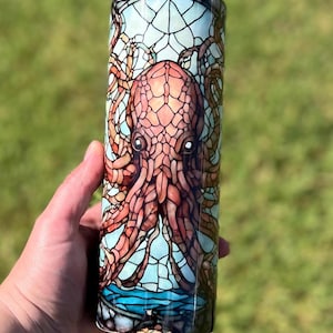 Kraken Stained Glass Sea Monsters Stainless steel Tumbler- Ocean Creatures, Pacific Octopus, Ocean Wonders, 4 Different Designs!