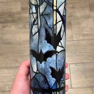 Bat Stained Glass Halloween Monsters Tumbler- 4 Different Bat Designs, Wings of Darkness