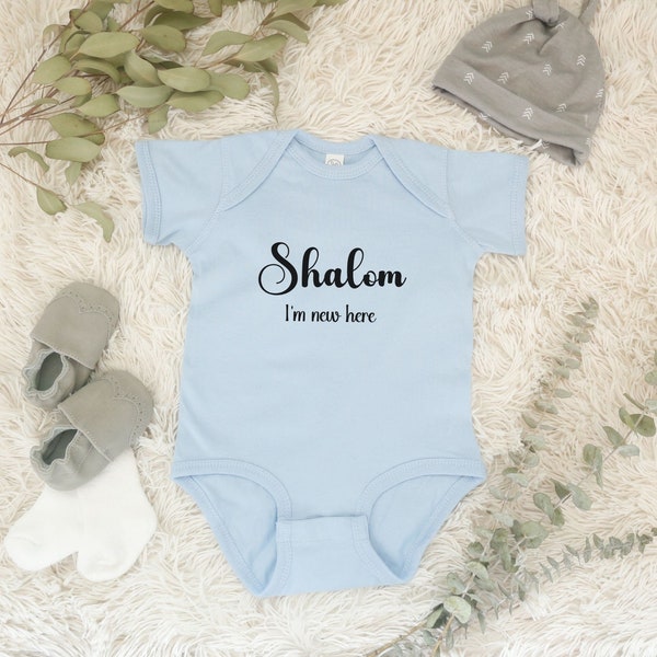 Shalom I'm New Here Bodysuit, Cute Newborn Outfit, Jewish Baby Outfit, Jewish Baby Gift, Newborn Photoshoot Outfit, Baby Announcement