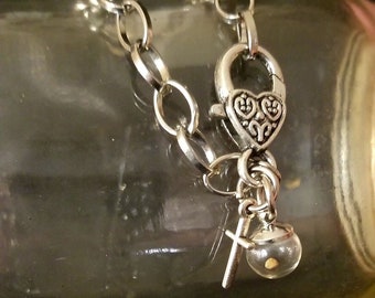 Faith Bracelet - Mustard Seed and Cross with Heart Clasp. Matt 17:20