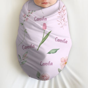 Personalisierte Rosa Blumen Swaddle-Decke