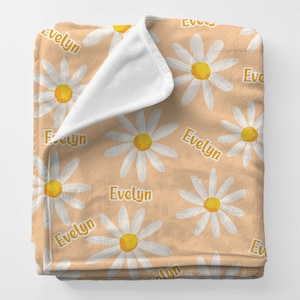 Manta personalizada para bebé con flor de margarita, manta de felpa de pana con nombre personalizado