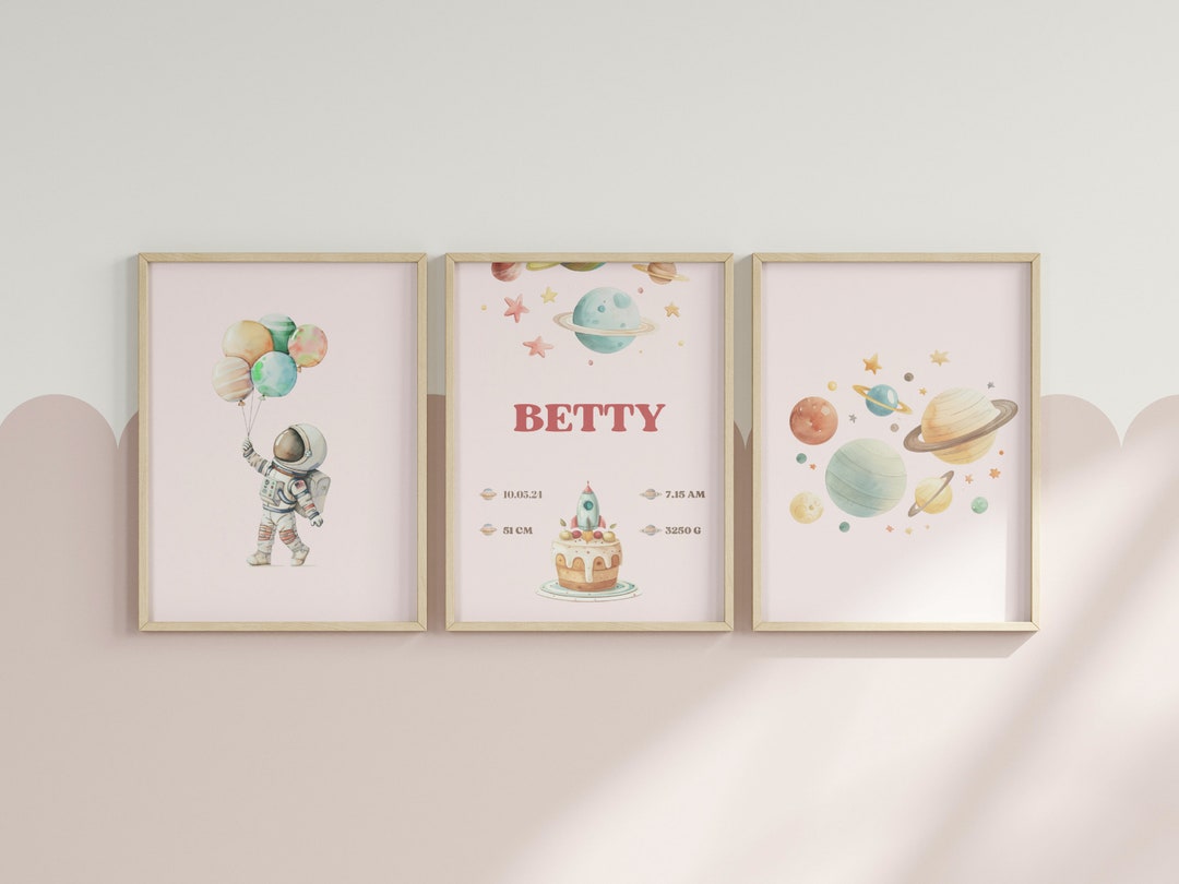 Custom Space Nursery Prints | Set of 3 Poster - Etsy