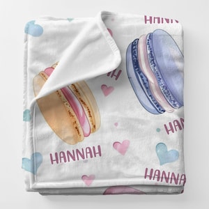 Personalized Heart and Macaron Baby Blanket,  Custom Name Velveteen Plush Blanket
