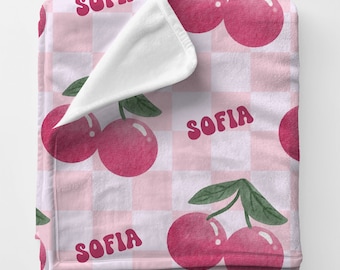 Personalisierte Retro Kirsch-Muster-Baby-Decke, benutzerdefinierte Name Samt-Plüsch-Decke