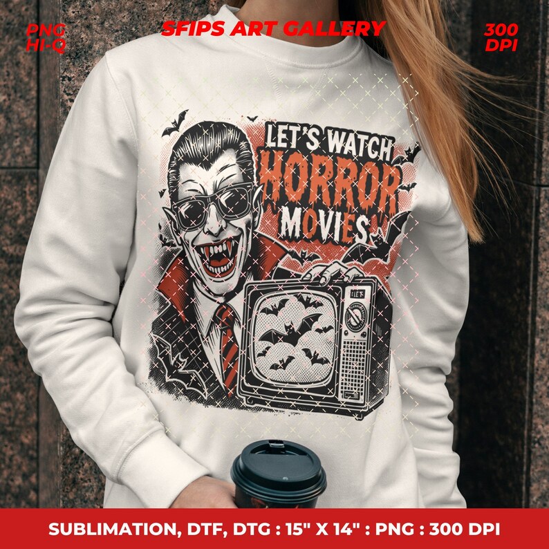 Let's Watch Horror Movies PNG, Halloween Vampire Png, Scary Movies Png