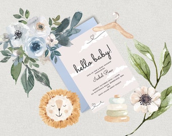 Invitation à la baby shower cloud, invitation à la baby shower neutre, invitation à la baby shower boho, baby shower, modèle, modifiable