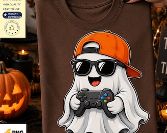 Ghost Gamer PNG | Cute Halloween Gaming Shirt PNG | Funny Gamer Ghost Sublimation Design | Video Game Halloween PNG Digital Download