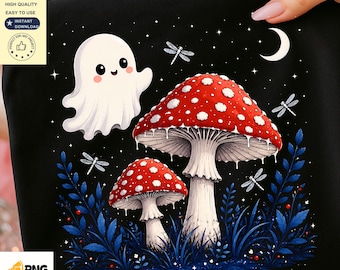 Cute Ghost Mushroom PNG | Kawaii Halloween Sublimation Design | Cottagecore Ghost Digital Download | Spooky Cute Shirt PNG