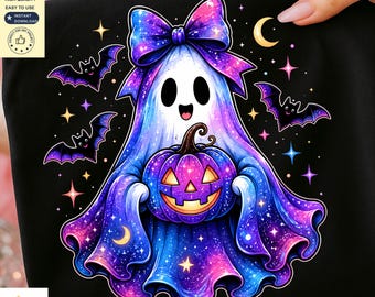 Galaxy Ghost PNG | Cute Halloween Ghost Shirt PNG | Coquette Halloween Sublimation Design | Spooky Cute PNG | Digital Download