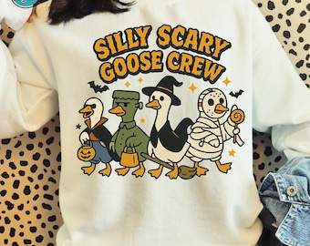 Funny Halloween Goose Crew T-Shirt Design: Spooky Animal Clipart (PNG)