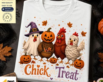 Chick Or Treat PNG | Funny Halloween Chicken Sublimation Design | Ghost Chicken Shirt PNG | Cute Farm Halloween Digital Download