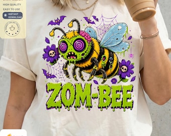 Zombee PNG, Zombie Bee Halloween Shirt Design, Creepy Cute Bee Sublimation, Spooky Halloween Digital Download, Gothic Bee Shirt Graphic