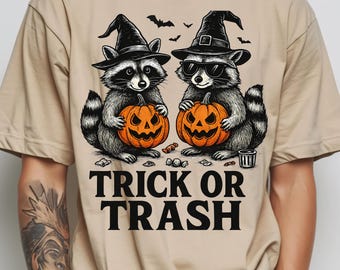 Funny Halloween Raccoon PNG: Trick or Trash T-Shirt Design (Digital Download)