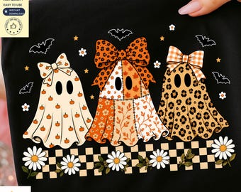 Cute Coquette Ghost PNG | Boho Halloween Ghost Trio PNG | Pastel Ghost Shirt Design | Spooky Season Sublimation PNG Digital Download