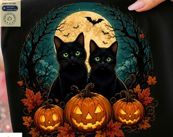 Black Cat Halloween PNG, Pumpkin PNG, Halloween Cat Shirt Design, Spooky Cat PNG, Fall Halloween Sublimation, Pumpkin Shirt Design