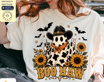 Boo Haw PNG | Cowgirl Ghost Halloween Shirt PNG | Western Halloween Sublimation Design | Cute Ghost PNG | Digital Download