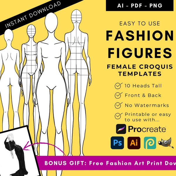 FASHION FIGURES  Technical Croquis Instant Download and Printable Templates