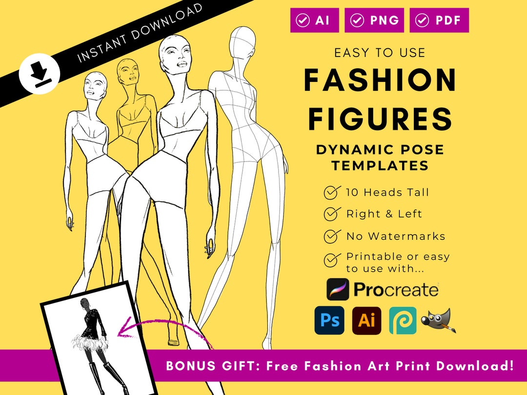 Point Pose Template Fashion Figure Template Dynamic Pose Printable | Instant Download - Etsy