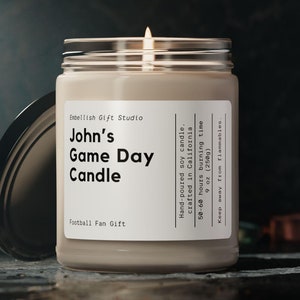 Personalized Candle for Football Fan | Football Coach and Player Gift | College Game Day Soy Scented Candle | Scented Football Season Candle