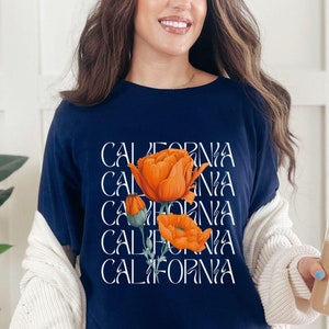 California Poppy Crewneck Shirt - Golden Poppy Flower Oversized Shirt - Floral California Botanical Shirt - Wildflower Nature Lover Shirt