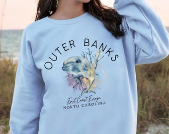 Outer Banks Sweatshirt, OBX North Carolina Dolphin Sweatshirt, NC Beach Crewneck, Coastal Sweatshirt, Beach Lover Gift, Ocean Lover Gift